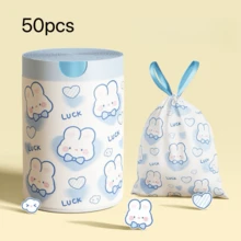 100pcs/Roll Cute Blue Rabbit Pattern Drawstring Trash Bags - Thick Leak-Proof Kitchen Garbage Bags With Squeeze Lift Design, Suitable For Home, Office, Bathroom - Multicolor - View 14