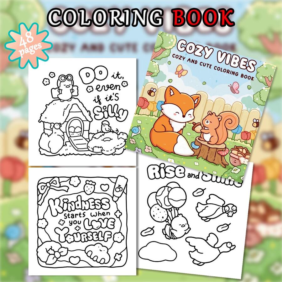 48-220g Livro de Colorir com Tons Quentes, Fofos Esquilos e Raposas, Livro de Colorir em Papel Macio, Estilo de Cura Fresco, Padrões de Raposas e Esquilos em Campo de Grama, Esquema de Cores Laranja-Marrom, Inclui Detalhes de Bolotas, Colorir para Alívio do Estresse, Adequado para Papelaria, Suprimentos Escolares, Presente Perfeito para Meninas, Temporada de Casamento, Dia das Mães - Ambientes aconchegantes - Visão 1