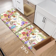 1pc Rabbit Pattern Printed Doormat, Easter Decor, Easter Gift, Plush-Like Material, Absorbent And Easy To Clean, Suitable For Home Decor, Farmhouse, Entryway, Indoor, Room, Kitchen, Dining Room, Small Office/Home Office, Sink, Laundry Room, Doormat, Kitchen Mat, Non-Slip Mat - Multicolor - View 13