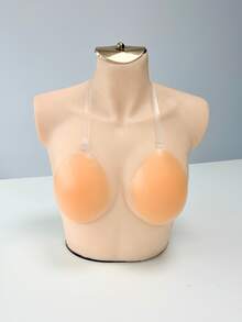2/1对硅胶胸罩，带肩带，挂脖式隐形胸罩，无肩带硅胶胸罩，婚纱胸罩，乳贴，透气防水胸罩，女士硅胶聚拢胸罩罩杯，流行款式 - 杏色 - 查看 3