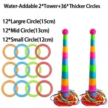10-Layer Kids Throwing Ring Toss Game, Thickened Waterproof Rings, Sturdy Weighted Base, Stacking Ring Toss Toy, Parent-Child Interactive Gift - Multicolor - View 16