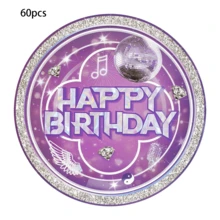 20个/40个/60个韩国音乐主题纸盘，适合音乐爱好者、音乐主题生日派对、K-Pop女团偶像庆祝装饰，紫色生日快乐甜点盘，餐具套装，派对用品 - A款 - 查看 12