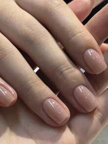 米色按压式美甲贴片，短方形人造指甲，裸粉色人造指甲，纯色设计，亚克力指甲油，指甲胶水，人造指甲贴纸，指甲，指甲，指甲，24片装 - 彩色 - 查看 7