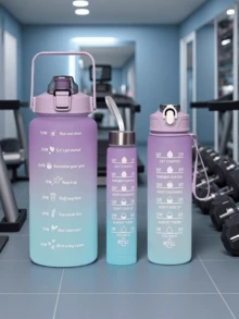 3个/套哑光大容量保温杯，耐热吸管杯，成人便携式水瓶，男士运动水瓶 - 紫藍色 - 查看 18