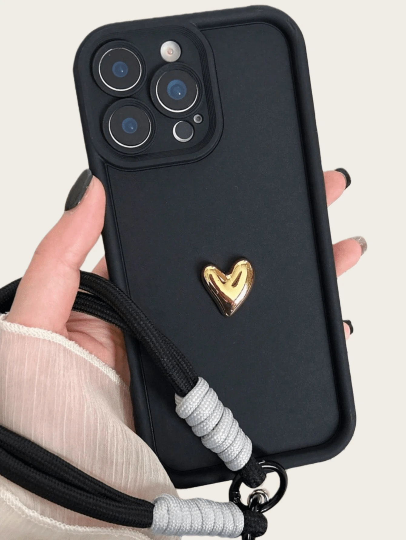 High-Quality Minimalist Solid Black Phone Case With Detachable Gold Heart Decor, Everyday Commute Essential, Shockproof, Anti-Slip, Scratch-Resistant, Compatible With Iphone 17/17 Pro/17 Pro Max/17 Air, 16/15/14/13/12/11/Pro/Pro Max/Plus, S20-S25/FE/Ultra, A56 5G, Phones - Birthday Gift, Valentine's Day Gift, New Year Gift - Case, Phone Cases & Accessories, 16 Case - Black + Gold Heart - View 1