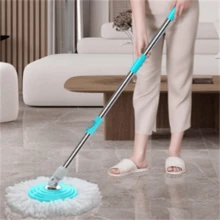 Spin Mop And Bucket,Mop And Bucket With Wringer Set For Home,360 Spinning Mopping Floor Cleaning Tool With 6 Microfiber Replacement Head Refills,61" Extended Handle, 2X Wheel - Blue - A - 查看 3