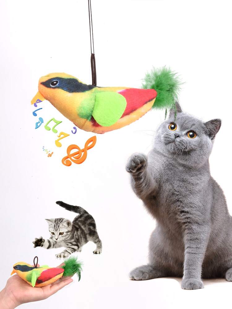 遥控扑翼鸟玩具（不会飞），USB充电遥控猫玩具，耐咬，逼真鸟鸣声，3档模拟猫头鹰扑翼速度，适合室内猫狗，内含猫薄荷 - 彩色 - 查看 6