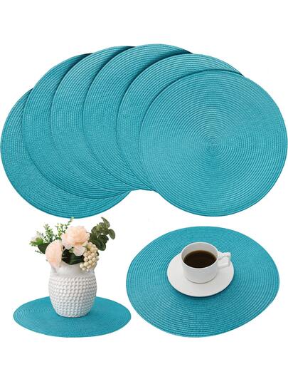 4/6 piezas Manteles individuales tejidos a mano con turquesa, manteles individuales redondos tejidos, almohadillas aislantes del calor, alfombrillas decorativas, talla grande vendidos, opciones multicolor, manteles, manteles resistentes a las arrugas, adecuados para cumpleaños, Navidad, inauguración de la casa, banquete de celebración, fiesta festiva, reunión familiar