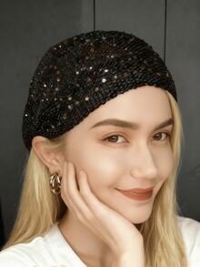 1 Fashion Headscarf - New Women's Headwear, Shining Fashion Accessory For Creating Elegant Styles,Hair Tools,Hair Items,Travel Essential,Travel,Barber,Hairstylist,Barber Accessories,Valentine's Day,Hair Supplies,Hair Stylist,Barbershop,Salon,Vacation Essentials,Hair Products,Barbershop,Valentine's Gift,Travel Essentials For Women,Hair Stylist Tools - Black - View 5