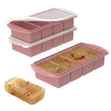 Silicone Freezer Trays With Lid, Food Storage Containers With Lids, Large Ice Cube Tray For Soup, Sauce & Leftovers, 1 Cup Meal Prep Containers With Easy Release, Freezer Storage, Oven & Dishwasher Friendly, 2-Pack - 藕粉色 - 查看 1