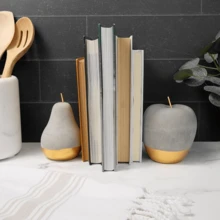 Modern Concrete Apple And Pear Decorative Ornament Set With Gold Detail - Grey - View 2