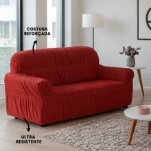 Capa de Sofá 2 e 3 Lugares Elasticada Malha Gel 28 Elásticos Vermelho - 2pcs - Visão 3