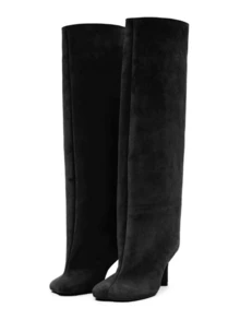 Women's Knee High Boots Wide Calf Square Toe Stiletto Heels Tall Boots Pull On Kitten High Heel Long Fashion Casual Cute Y2K Booties - 黑色 - 查看 3