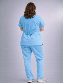 Conjunto Plus Size Pijama Cirurgico Scrub Bata Hospitalar Profissional Feminino Masculino Unissex - Azul bebê - Visão 2