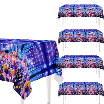 1件装 K-Pop 女巫猎人主题派对装饰 - 一次性桌布，适合女孩生日和情人节，可爱圣诞礼物填充物，动漫风格派对装饰（由于生产和运输因素，可能存在色差和轻微瑕疵，属于正常范围。款式随机）
