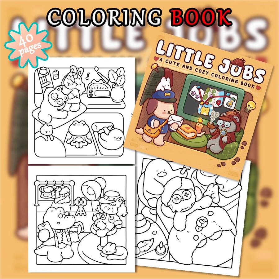 40-190g Livro de Colorir Fofo de Cachorro Entregador, Livro de Papel de Fácil Preenchimento, Estilo Adorável de Cura, Elementos de Cachorro Entregador, Esquema de Cores Azul e Amarelo, Detalhe de Chapéu de Osso, Desenho Relaxante, Adequado para Papelaria, Suprimentos Escolares, Ótimo Presente para Meninas, Dia dos Namorados, Ano Novo - Pequenos trabalhos - Visão 1