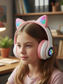 Cat Ear RGB Wireless Gaming Headset  40H Play Time, Noise Canceling Microphone, Stereo Sound, Cat Ear LED Illumination, Headband Noise Canceling Resolution HD Sound Headset For School, Tablet, Mobile Device, Travel, Sports, Birthday Gift - Pink - View 4