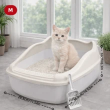 Large Cat Litter Box ,Semi-Enclosed With  Open  Structure, High Sides  & Splash Proof, Durable Double-Layer Cat Toilet With Wide Filtering Step, Easy To Assemble And Clean, Three Colors & Two Sizes To Choose,Includes Free  Scoop, Comfortable For Active And Large Cats,Ideal For Everyday Home Use. - M - View 14