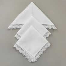 2/4/6 piezas Pañuelos con borde de encaje blanco, pañuelos cuadrados decorativos para damas - Multicolor - Ver 10