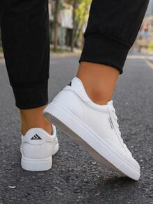 男士休闲一脚蹬运动鞋，透气百搭运动休闲高端质感白色运动鞋 - 白色 - 查看 4