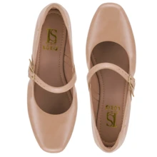 Loris Shoes Oficial Women's Retro Shoe, Mary Jane Style, Low Block Heel, Comfortable Patent Leather, 6484 - 合成裸色 - 查看 5