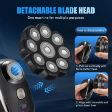 7-Blade/9-Blade Men's Electric Shaver, Bald Head, Hair Clipper, 5-In-1 Floating Shaving, Type-C Charging Port, LED Display, With Nose Hair Trimmer And Face Brush,400mAh Battery - 9D+5合1套裝 - 查看 4