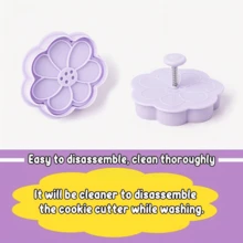 3pcs Easter Cookie Cutter Set, 3D Embossed Stamp Cookie Molds With Rabbit, Egg And Flower Patterns, Non-Stick Plastic Cookie Cutters For Soft Candy, Cookies, Pastries, Bread And Spring Easter Baking - Lilac Purple - View 3