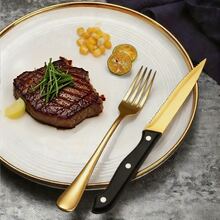 1/2/4件套不锈钢塑料柄牛排刀，适用于肉类、水果、蔬菜 - 金色 - 查看 2