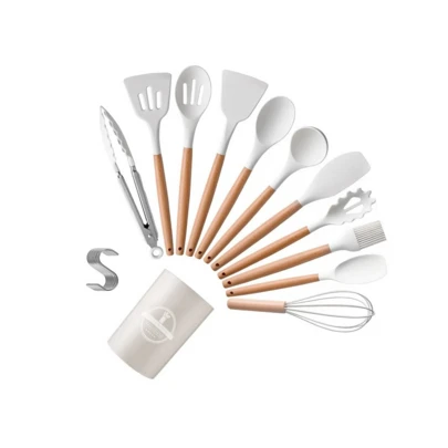مجموعة أدوات المطبخ السيليكون 22 قطعة، تشمل: مكشطة، ملعقة، ملقط، فرشاة، خفاقة، خطاطيف، مجموعة أواني الطهي، مجموعة أواني طهي غير لاصقة بمقابض خشبية، أواني مطبخ حديثة قابلة للغسل، مع خطاطيف لتخزين مريح في المطبخ، مستلزمات المطبخ، لوازم الخبز