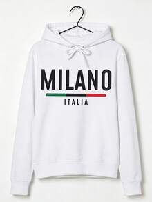 Milano Graphic With Italian Flag Detail White Hoodie Relaxed Streetwear, Milano Graphic Hoodie, Italian Flag Detail Hoodie, White Casual Hoodie, Relaxed Streetwear Hoodie, Everyday Hoodie. - White 1 - View 4