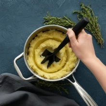 Machacador de patatas y carne, molinillo de carne, resistente al calor, apto para utensilios antiadherentes, mango ergonómico, 28 cm, se puede lavar en el lavavajillas. - Negro - Ver 6