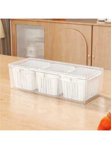 1 Set Food Storage Containers With Lids - 3 Reusable Square Transparent Colanders, Suitable For Refrigerator Salad Fruit Vegetable, Removable Divider - Multicolor - View 13