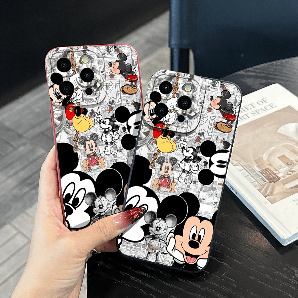 Official Disney Mickey Mouse Cute Phone Case: Comic Collage Print With  Multi-Character Art, 4 Color Options (Red, White, Brown, Black), Shockproof  TPU Cover With Raised Camera Protection For IPhone 17, 16, 15,