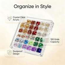 36/64/100 Slot Scatola Gioielli in Acrilico Trasparente, Scatola Portaoggetti per Anelli e Gemme, Scatola Organizer per Conchiglie, Perfetta per Conservare Paillettes, Brillantini e Fiori Secchi, Scatola Gioielli Ideale per Signore, Ottimo Regalo per Rientro a Scuola, Ringraziamento, Natale e Capodanno, Alla Moda e Pratica, Soluzione di Stoccaggio Perfetta per Hobbisti DIY e Appassionati di arte di unghie - Multicolore - Visualizzare 1