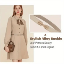 1/2/4pcs Minimalist Leaf Buckle Elastic Waist Belt, Versatile For Dresses, Waist Cincher - Multicolor - View 6