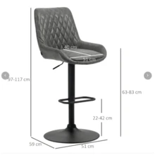 Set Of 2 Height-Adjustable Bar Stools With Backrest, Dark Grey Faux Leather Kitchen Stools For Bar And Kitchen | .De - Grey - View 3