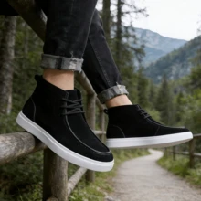 Men's Outdoor British-Style Casual Frosted Leather Thick-Soled Ankle Boots,  New Winter Style, Non-Slip And Breathable Ankle Boots - 黑色 - 查看 2