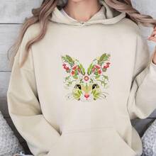 1 pieza Parche bordado de conejo con flores medianas, bordado hueco, parche de conejo pastoril, para planchar, adecuado para sudaderas, chaquetas, bolsos, decoración del hogar - Multicolor - Ver 3