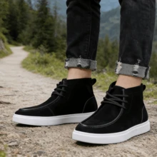 Men's Outdoor British-Style Casual Frosted Leather Thick-Soled Ankle Boots,  New Winter Style, Non-Slip And Breathable Ankle Boots - 黑色 - 查看 14