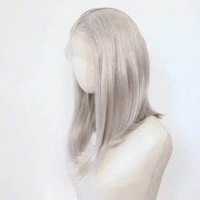 ZigZag Hair 14英寸短款波波头假发，合成蕾丝前白色假发，预先拔毛的自然发际线，耐热纤维高温丝假发，适合女性日常及节日佩戴 - 彩色 - 查看 6