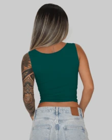 Versatile Polyamide Tank Top With Double-Layered Square Collar And Simple Lining, Perfect For Casual Summer Wear. - Dark Green - View 2