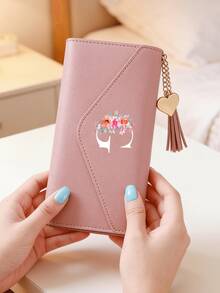 A-Z字母女士长款钱包 - 粉色PU皮革信封式手拿包，多卡位和拉链零钱包，带流苏吊坠，适合日常使用和作为女士生日礼物。钱包、手拿包、腕包、母亲节礼物、邮轮旅行必备，带钱夹。 - 彩色 - 查看 3