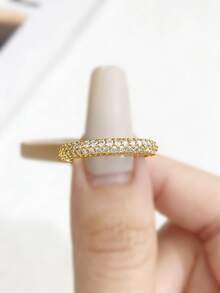 1 chiếc nhẫn cưới Moissanite hai hàng đính kim cương toàn bộ, kiểu dáng cổ điển sang trọng, bằng bạc S925 cao cấp, nhẫn đính hôn, nhẫn hứa hẹn, nhẫn kỷ niệm, quà tặng trang sức cho nữ, quà Giáng sinh. - Nhẫn kim cương moissanite hai hàng tròn đầy đủ - Xem 5