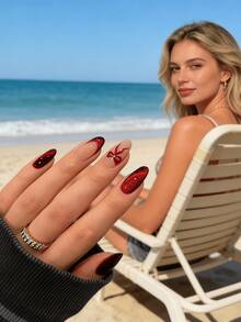 2 Hands Complete Manicure Set Featuring Deep Red Magnetic Cat Eye Nail Strips With Delicate Bow Accents – Easy Apply & Detachable Faux Nails For Daily Wear, Prom, Cocktail Parties, Anniversary Celebrations, And Festive Gatherings – Versatile European Style Press-On Nails Ideal As A Valentine's Day Gift For Her, Students, Or Working Professionals - Nhiều màu - Xem 3