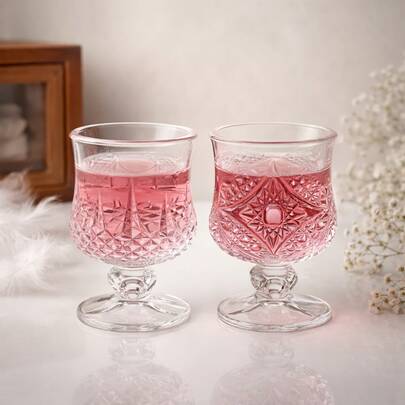 12/6/2pcs 45ml Mini Diamond Butterfly Engraved Glass Cup, Vintage European Style, Transparent Glass Material, Exquisite And Compact, Suitable For Espresso, Desserts, Party Drinkware, Collectible Decor, Retro Elegant, Suitable For Gifts And Personal Use