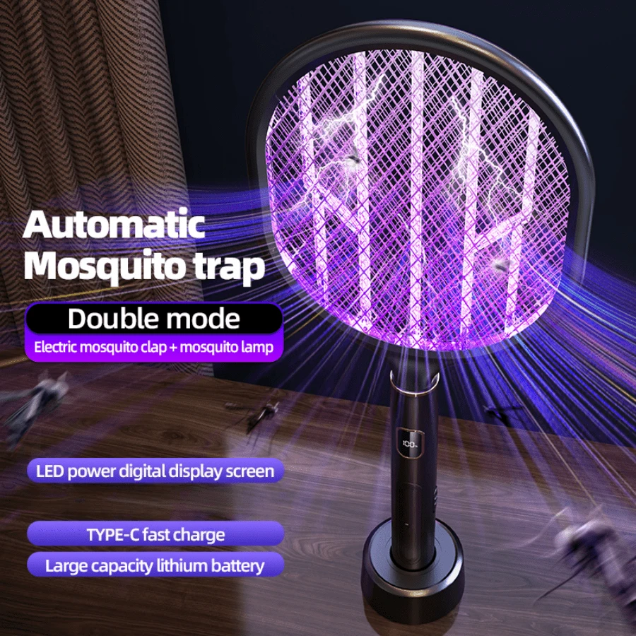 1pc Electric Mosquito Swatter, Rechargeable Household Mosquito Killer, Mosquito Trap & Repellent, Anti-Accidental Touch, LED Smart Display To Monitor Power Status, Comes With Stand For Indoor/Outdoor Use - Home, Bedroom, Kitchen, Office, Patio - Multicolor - View 1