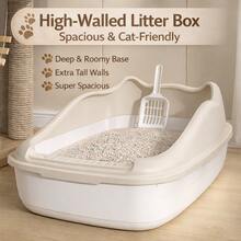 Large Cat Litter Box ,Semi-Enclosed With  Open  Structure, High Sides  & Splash Proof, Durable Double-Layer Cat Toilet With Wide Filtering Step, Easy To Assemble And Clean, Three Colors & Two Sizes To Choose,Includes Free  Scoop, Comfortable For Active And Large Cats,Ideal For Everyday Home Use. - M - View 2