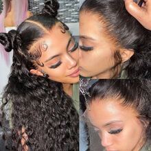 优雅杰瑞卷发黑色假发 - 180% 密度，预先拔毛并漂白发结，耐热合成蕾丝前额，男女皆宜，适合角色扮演，13X4，纤维混纺假发 - SNatural - 查看 6