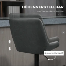 Set Of 2 Height-Adjustable Bar Stools With Backrest, Dark Grey Faux Leather Kitchen Stools For Bar And Kitchen | .De - Grey - View 5