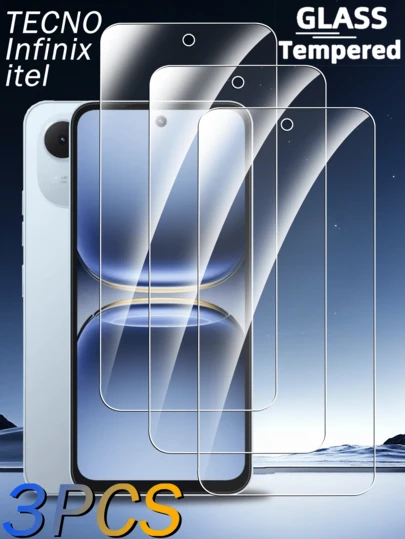 3pcs Tempered Glass Screen Protector, Compatible With Smartphones, 9H Hardness Anti-Scratch Tempered Glass Screen Protector, Bubble-Free